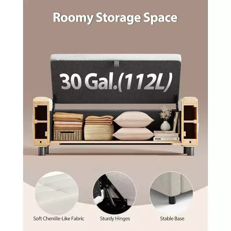 46 In storage shoe changing stool with safety hinges, suitable for bedroom, living room, and entrance benches, Maximum load capacity up to 400 LBS