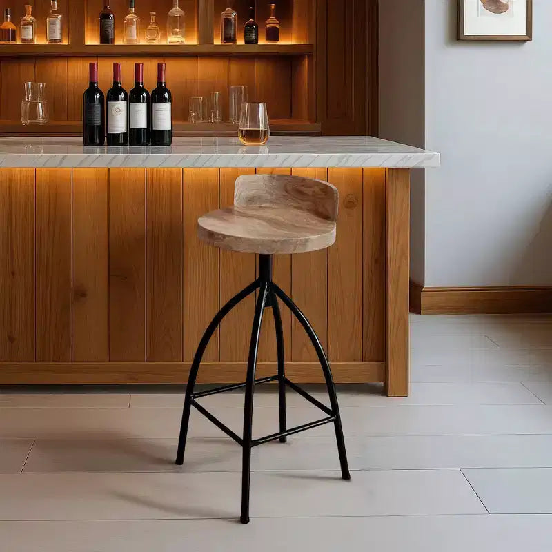 30-35" Industrial Style Adjustable Swivel Stool with Backrest Brown/Black