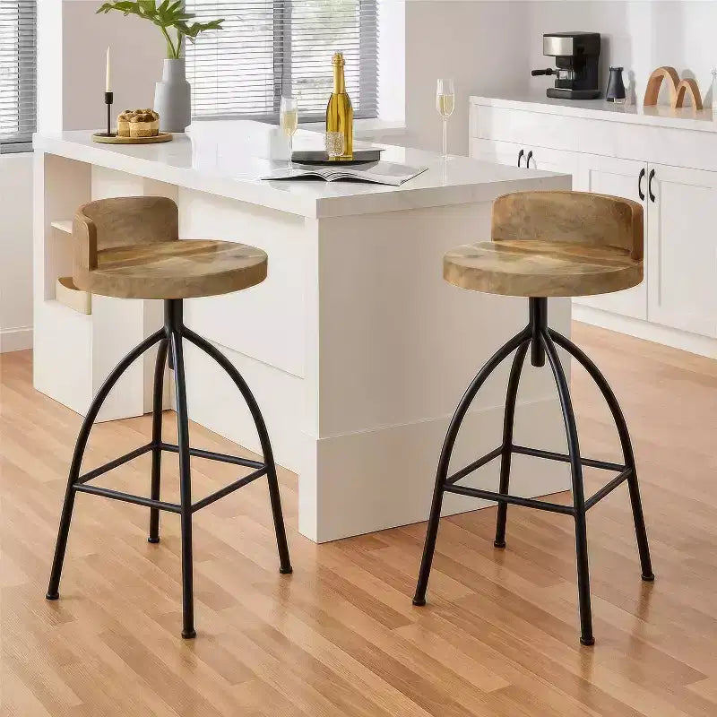 30-35" Industrial Style Adjustable Swivel Stool with Backrest Brown/Black