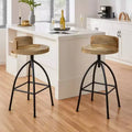 30-35" Industrial Style Adjustable Swivel Stool with Backrest Brown/Black