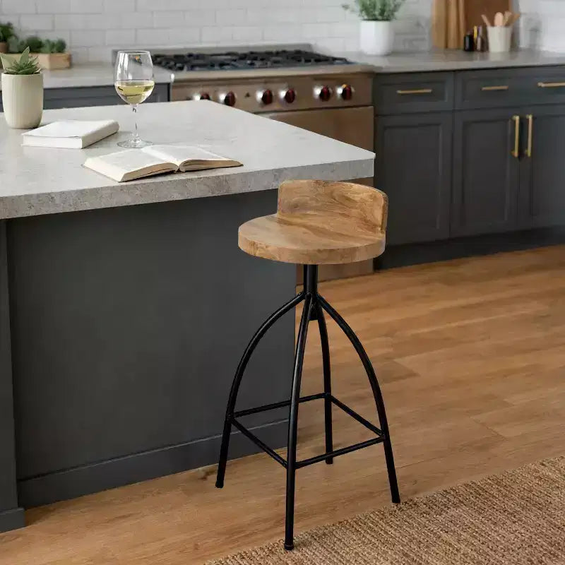 30-35" Industrial Style Adjustable Swivel Stool with Backrest Brown/Black
