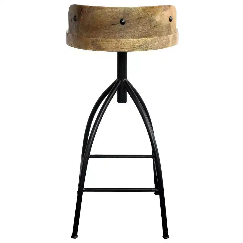 30-35" Industrial Style Adjustable Swivel Stool with Backrest Brown/Black