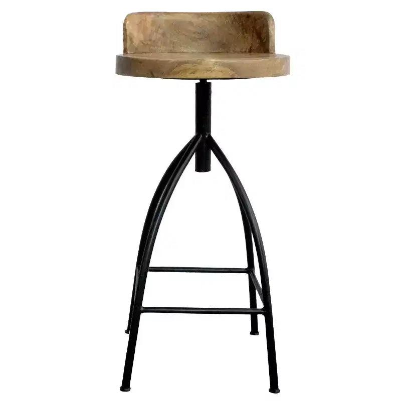 30-35" Industrial Style Adjustable Swivel Stool with Backrest Brown/Black