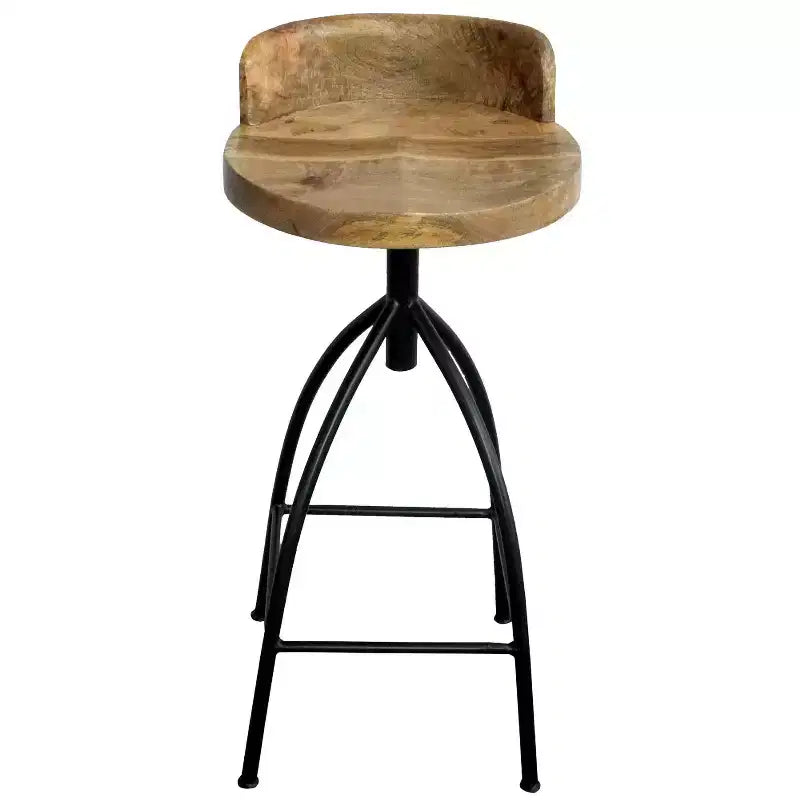 30-35" Industrial Style Adjustable Swivel Stool with Backrest Brown/Black