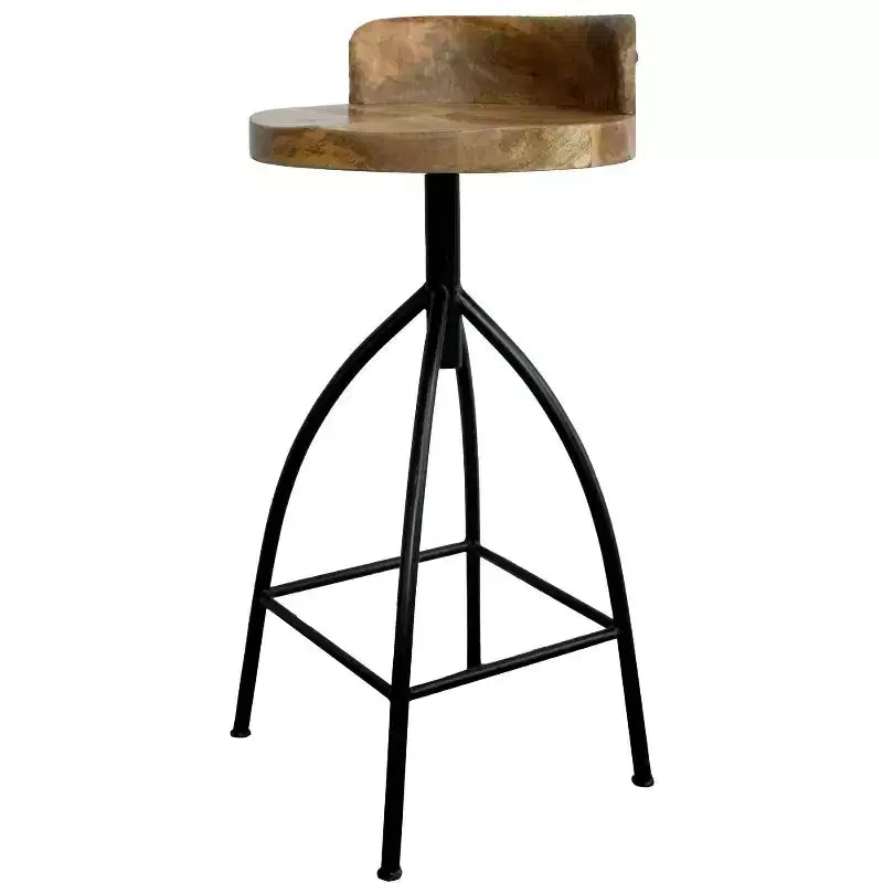 30-35" Industrial Style Adjustable Swivel Stool with Backrest Brown/Black