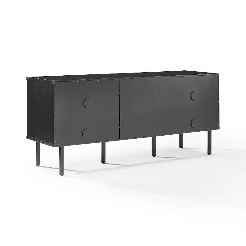 54" Record Storage Sideboard Black: Oak Wood Grain, Brass Handles, Cable Management