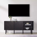 54" Record Storage Sideboard Black: Oak Wood Grain, Brass Handles, Cable Management