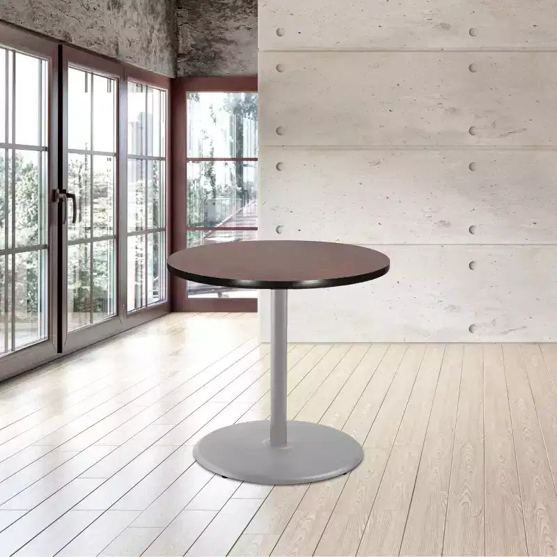 36" Round Dining Table Gray/Mahogany
