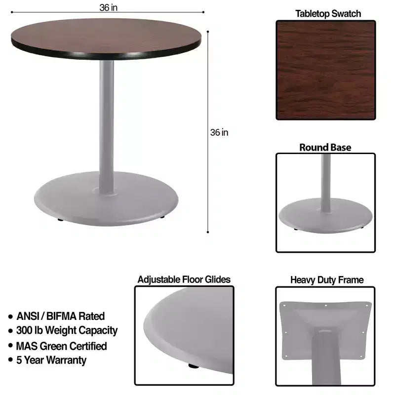 36" Round Dining Table Gray/Mahogany