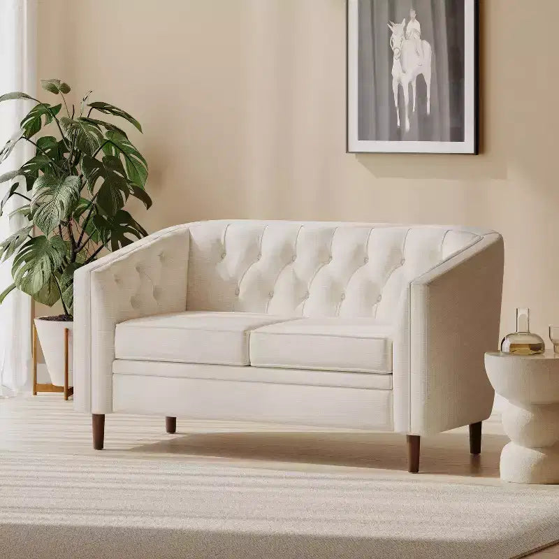 Tufted Loveseat Beige/Espresso
