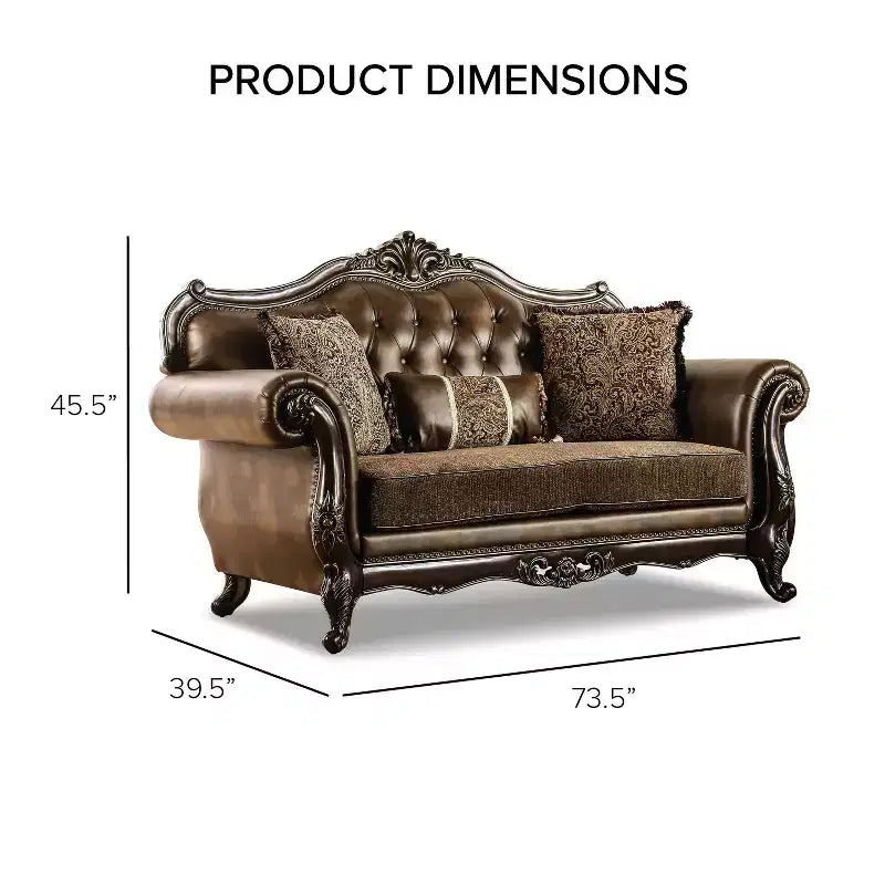 73" Traditional Loveseat with Nailhead Trim Brown