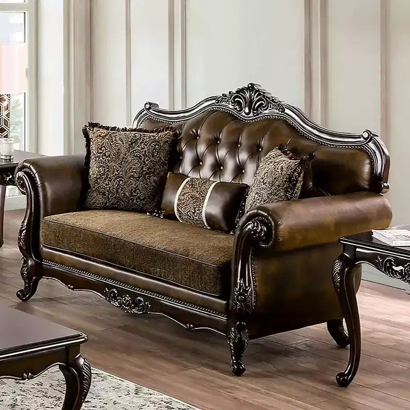 73" Traditional Loveseat with Nailhead Trim Brown