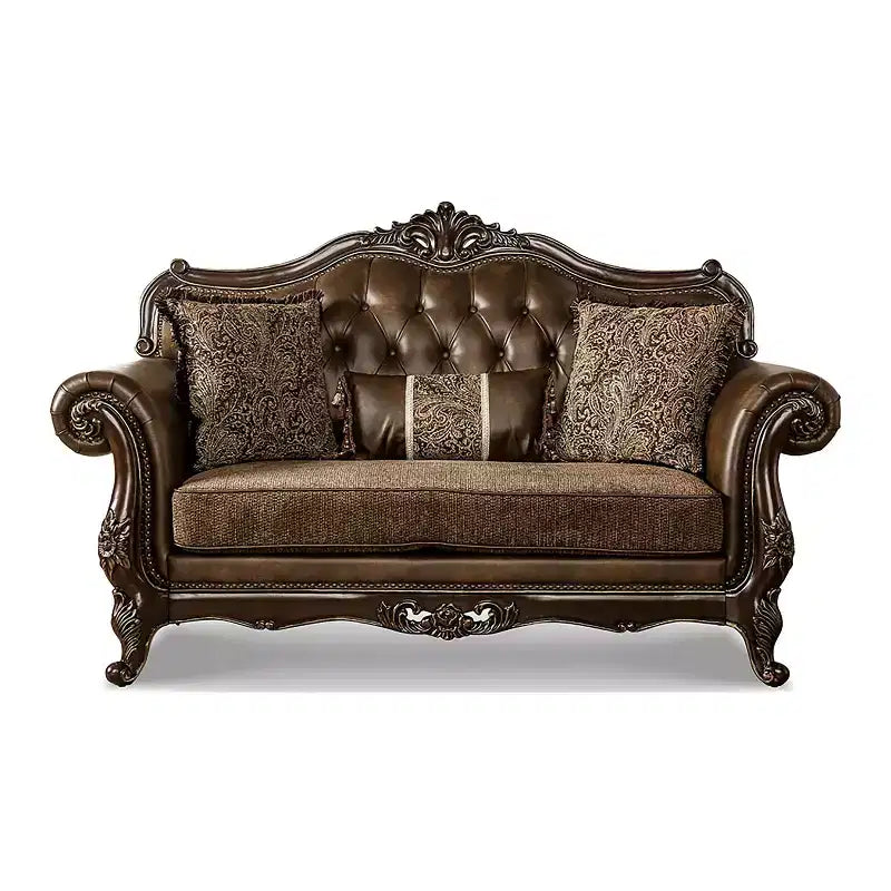 73" Traditional Loveseat with Nailhead Trim Brown
