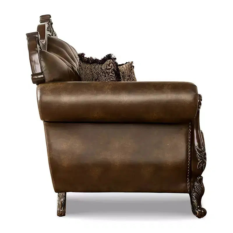 73" Traditional Loveseat with Nailhead Trim Brown