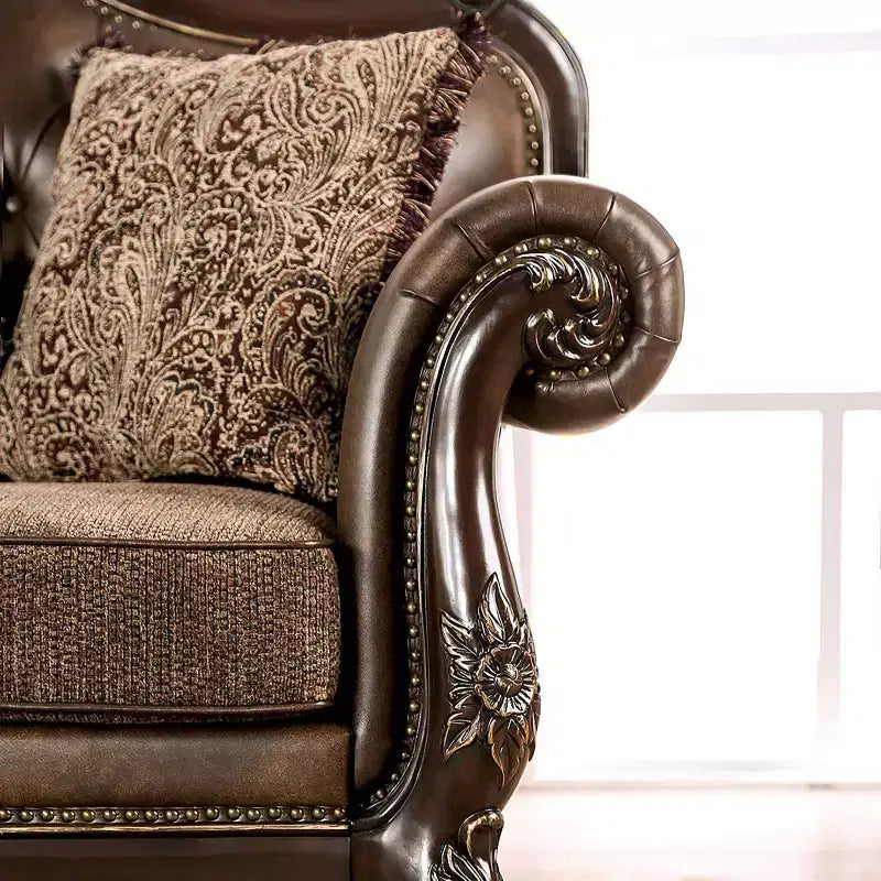 73" Traditional Loveseat with Nailhead Trim Brown