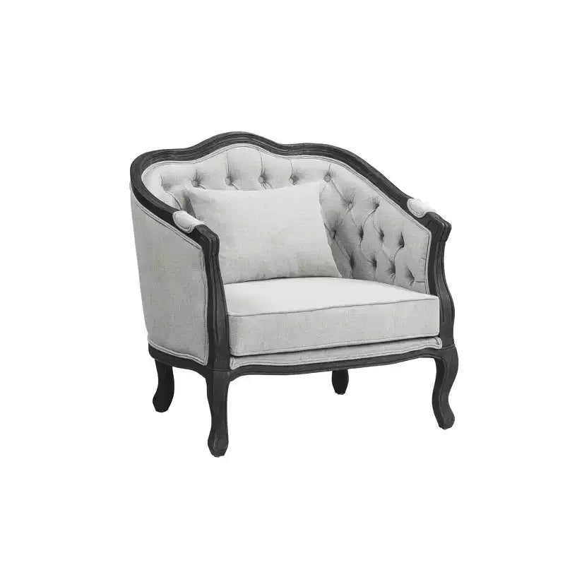 37" Samael Accent Chair Gray Linen Dark Brown Finish