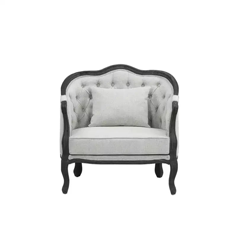 37" Samael Accent Chair Gray Linen Dark Brown Finish