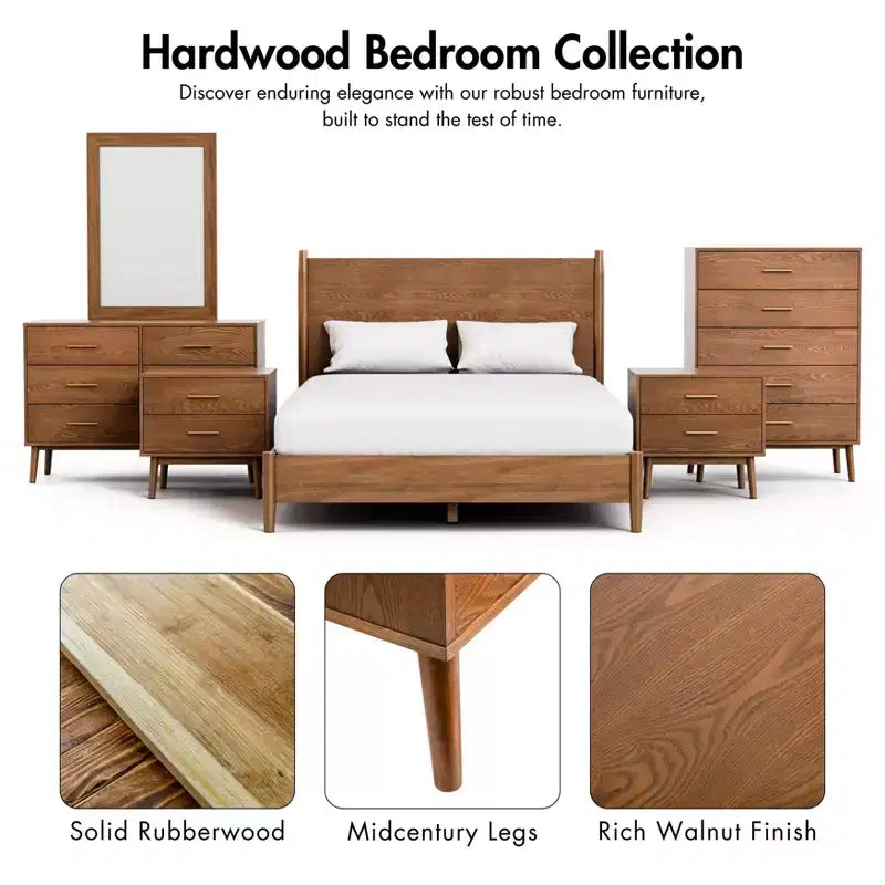 Mid-Century Modern 2 Drawer Nightstand Walnut