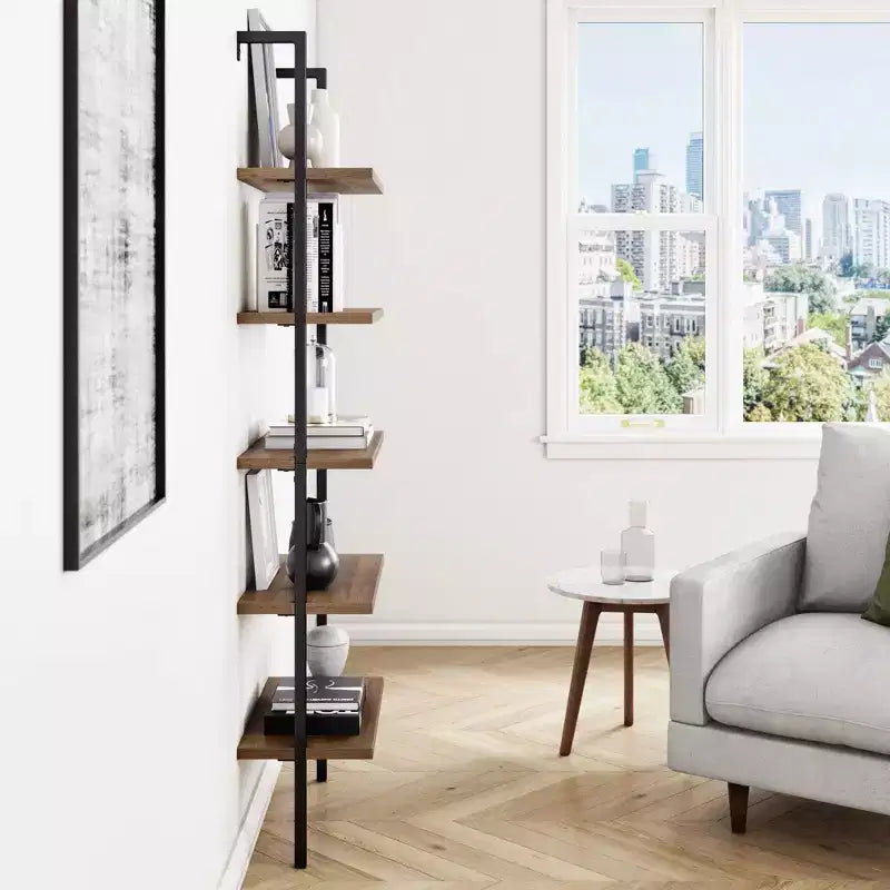 72.5" Industrial Ladder Bookshelf Brown