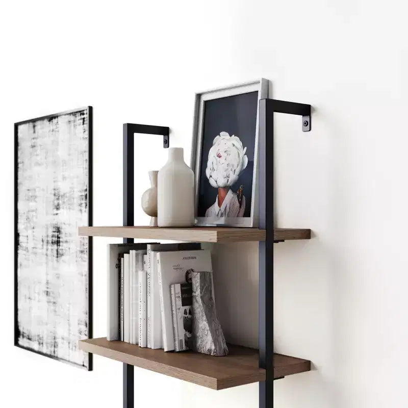 72.5" Industrial Ladder Bookshelf Brown