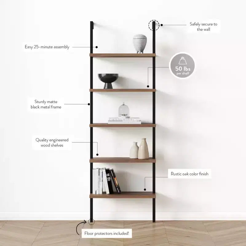 72.5" Industrial Ladder Bookshelf Brown