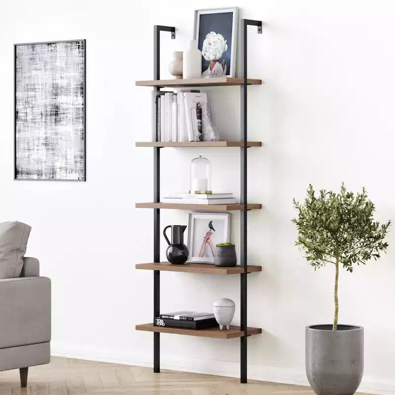 72.5" Industrial Ladder Bookshelf Brown
