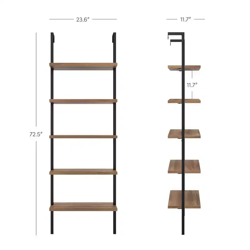 72.5" Industrial Ladder Bookshelf Brown