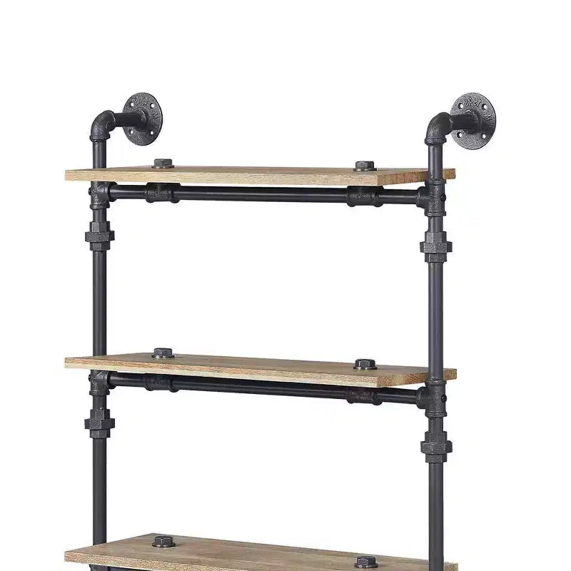 59" Decorative Bookshelf Oak and Sandy Black Finish: 5-Tier, Metal Frame, Open Shelving Unit, No Tools Assembly