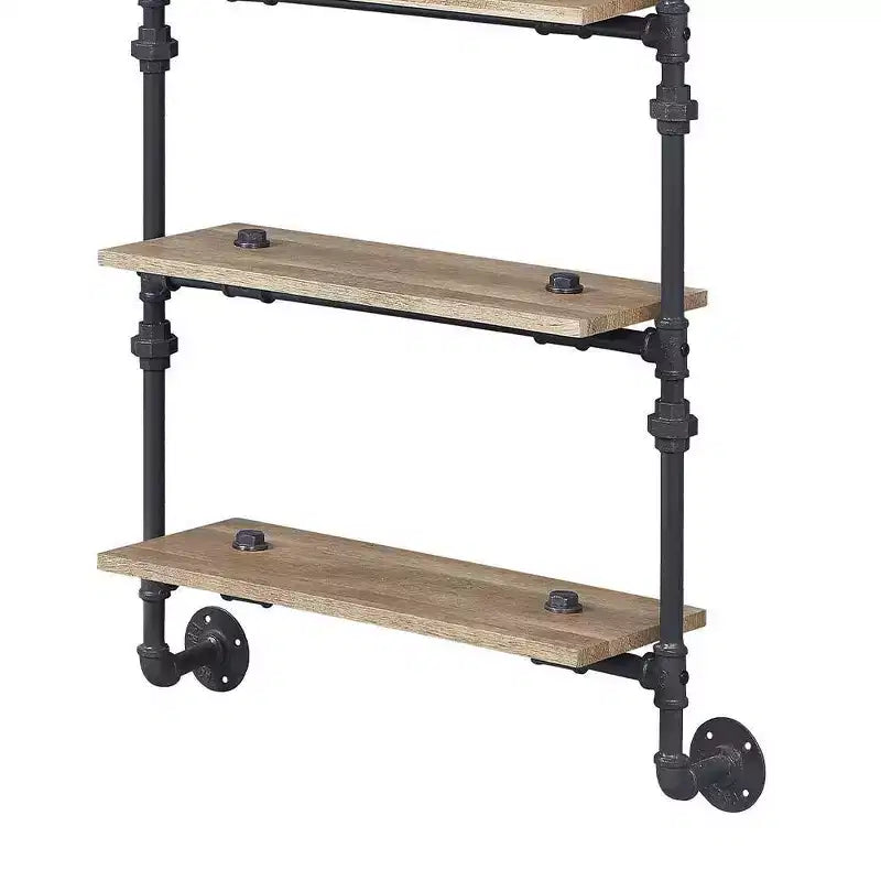 59" Decorative Bookshelf Oak and Sandy Black Finish: 5-Tier, Metal Frame, Open Shelving Unit, No Tools Assembly