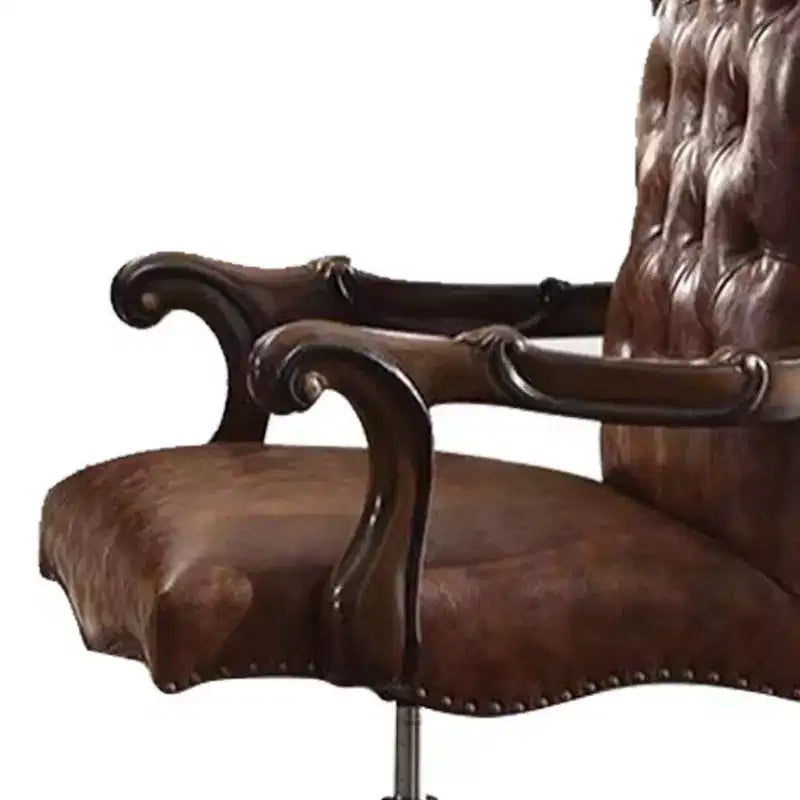 27" Active Sitting Chair Two Tone Light Brown PU and Cherry Oak: Faux Leather, Metal Frame, No Tools Assembly