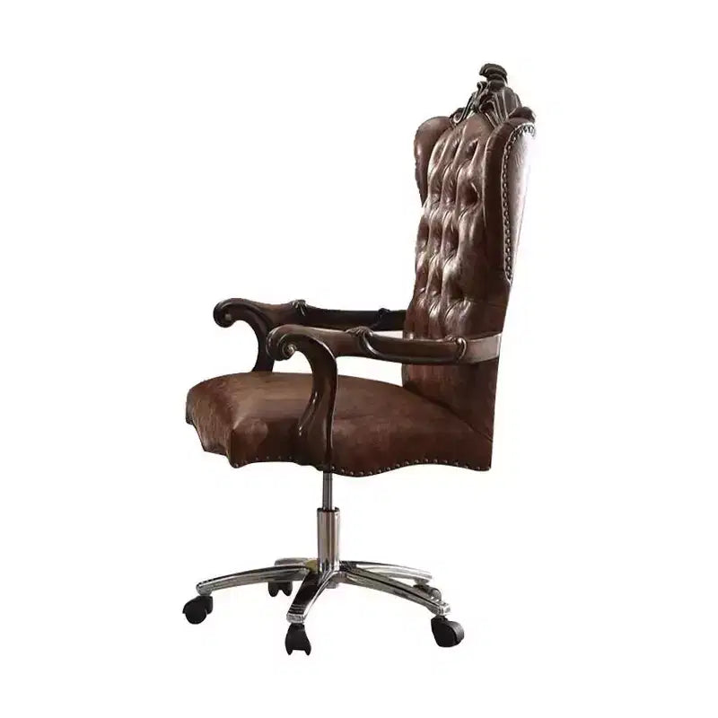 27" Active Sitting Chair Two Tone Light Brown PU and Cherry Oak: Faux Leather, Metal Frame, No Tools Assembly