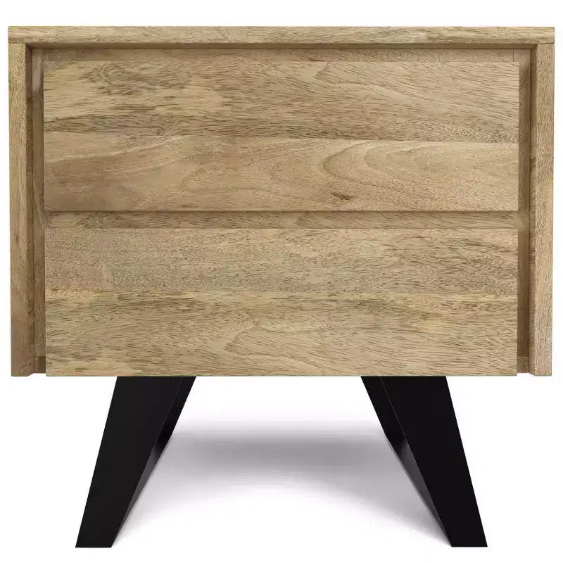 Natural Mango Wood Side Table with Industrial Metal Hardware and Storage Drawers