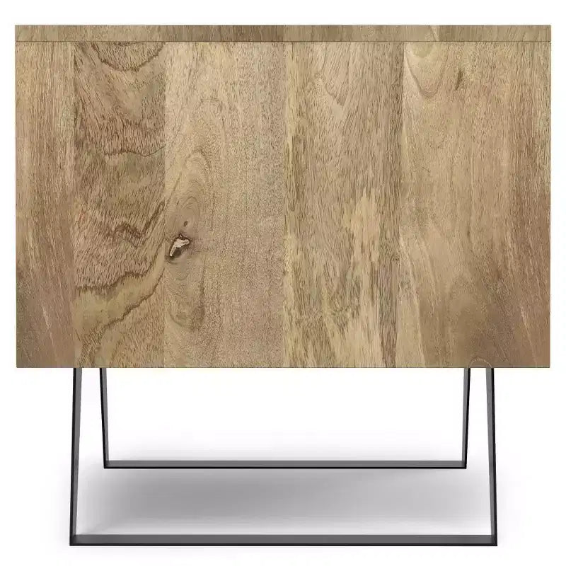 Natural Mango Wood Side Table with Industrial Metal Hardware and Storage Drawers