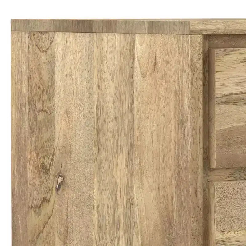 Natural Mango Wood Side Table with Industrial Metal Hardware and Storage Drawers