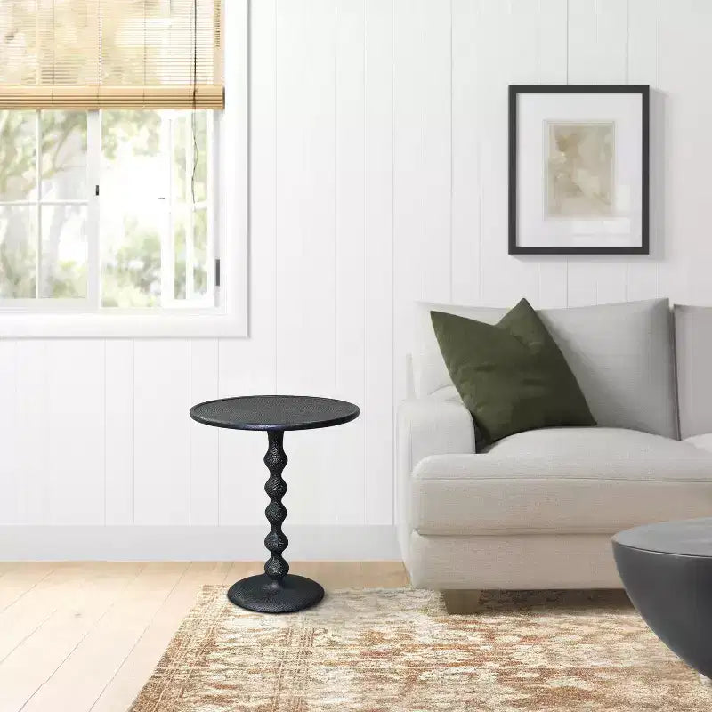 22" Round Side End Table Cast Aluminum with Hammered Texture Black