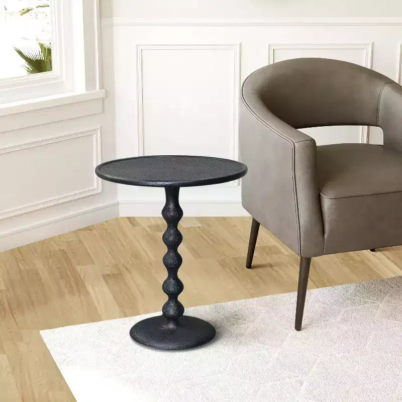 22" Round Side End Table Cast Aluminum with Hammered Texture Black