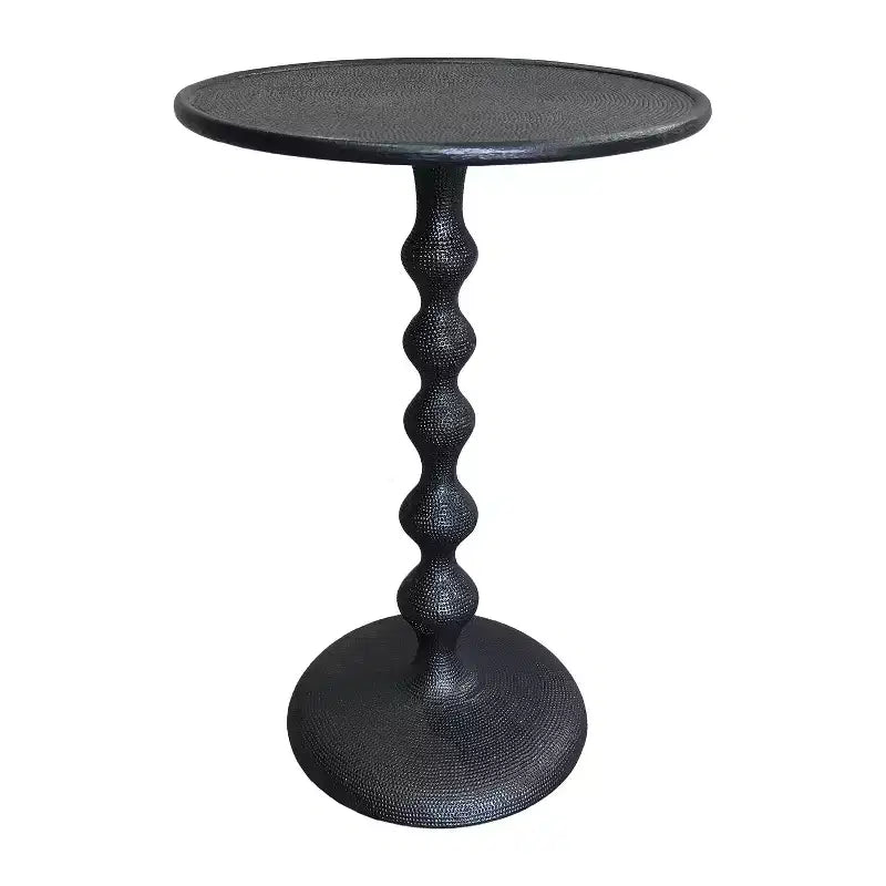 22" Round Side End Table Cast Aluminum with Hammered Texture Black