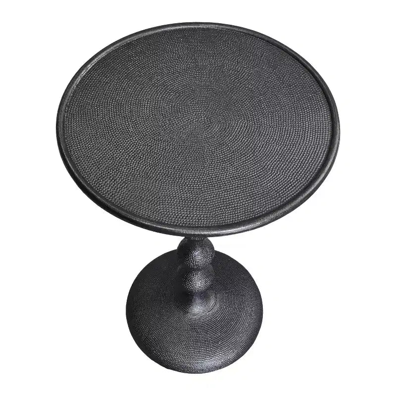 22" Round Side End Table Cast Aluminum with Hammered Texture Black