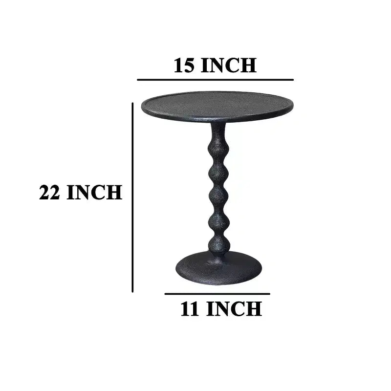 22" Round Side End Table Cast Aluminum with Hammered Texture Black