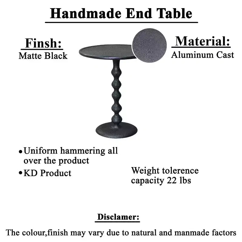 22" Round Side End Table Cast Aluminum with Hammered Texture Black