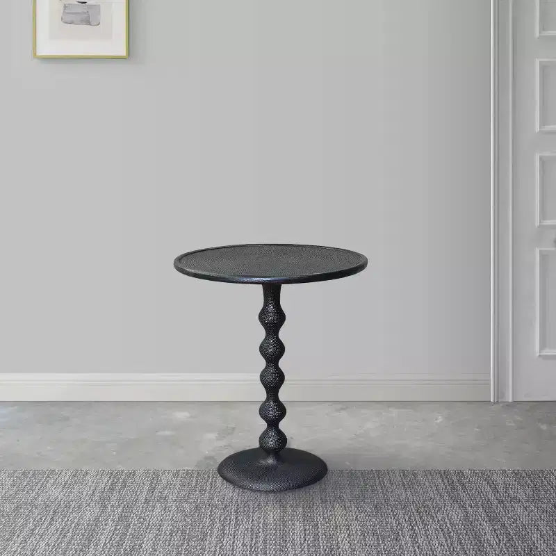 22" Round Side End Table Cast Aluminum with Hammered Texture Black
