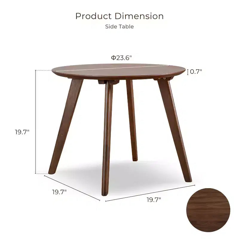 23" Round Mid-Century Modern Accent Side Table Walnut
