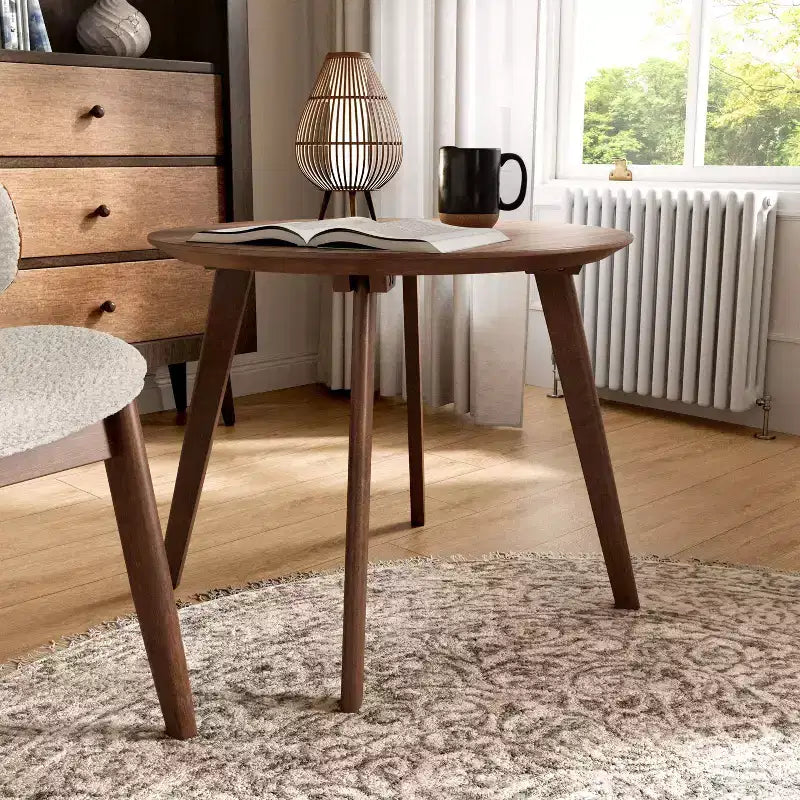 23" Round Mid-Century Modern Accent Side Table Walnut