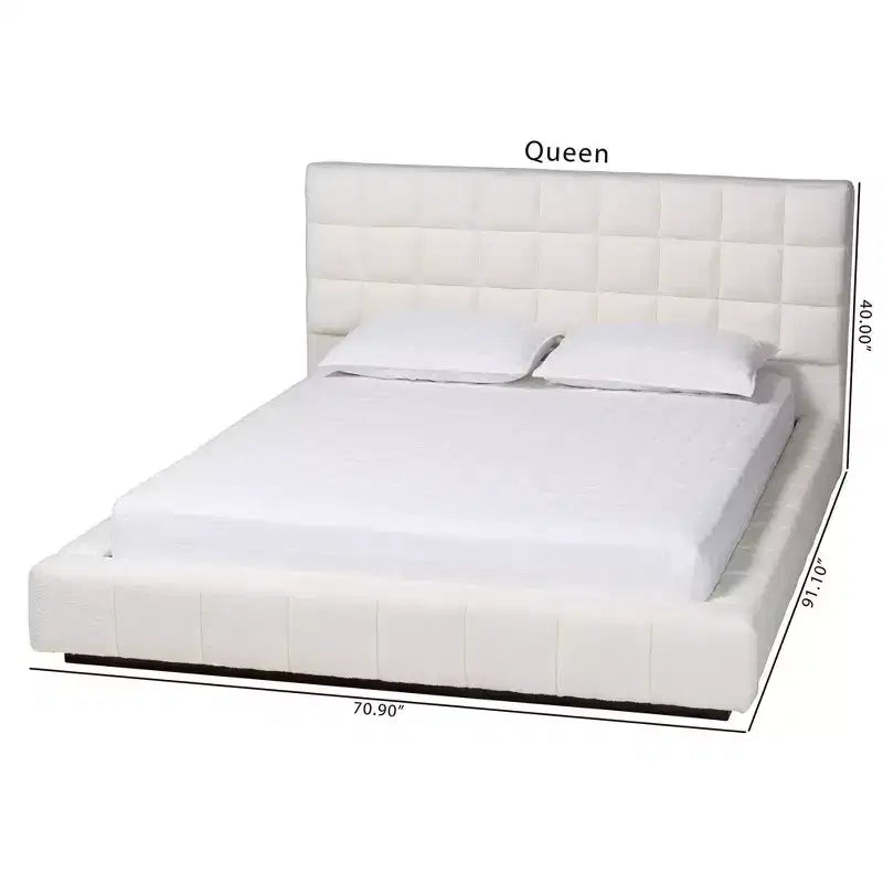 Queen Size Teddy Bear Fabric Platform Bed White