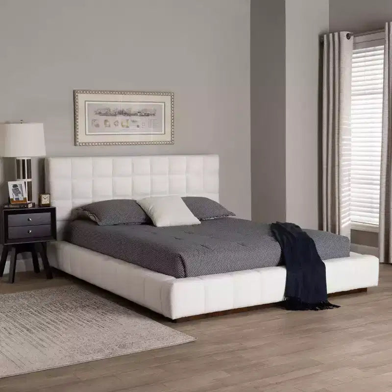 Queen Size Teddy Bear Fabric Platform Bed White