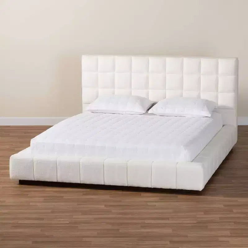 Queen Size Teddy Bear Fabric Platform Bed White