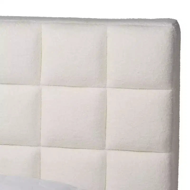 Queen Size Teddy Bear Fabric Platform Bed White