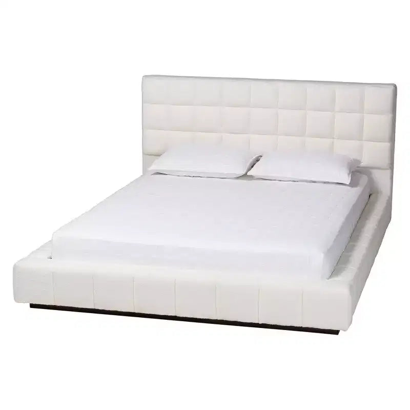 Queen Size Teddy Bear Fabric Platform Bed White