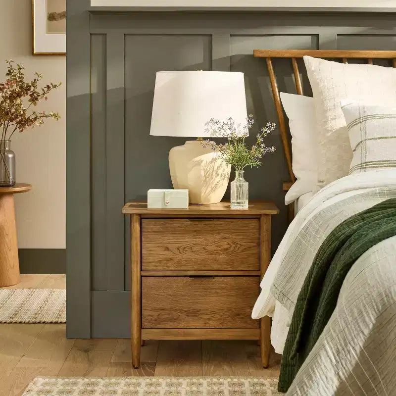 Wood and Cane 2 Drawer Nightstand Aged Oak