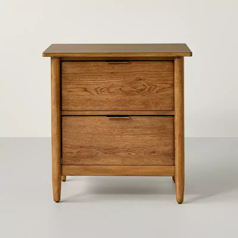 Wood and Cane 2 Drawer Nightstand Aged Oak